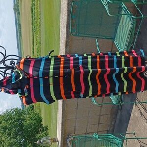 Bobbie Brooks Neon Color Striped Hoodie Dress Sz 1x, stretchy, 22" PTP, 45" Long